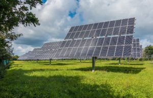 Photovoltaic solar panel array installed in field