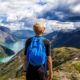 Man with backpack in mountains