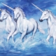 Three unicorns running