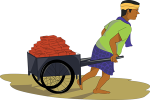 labourer hauling load of bricks