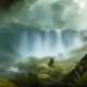 Primeval jungle and waterfall